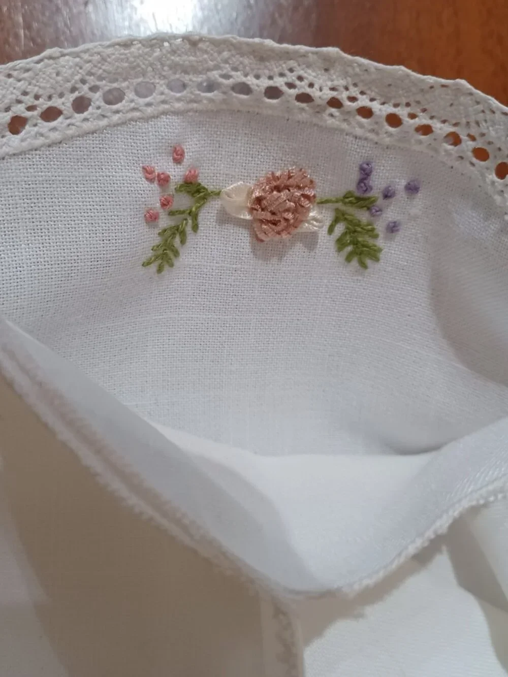Linen Hand Embroidery + Lace Hot Roll Bread Basket Liner Bun Rolls